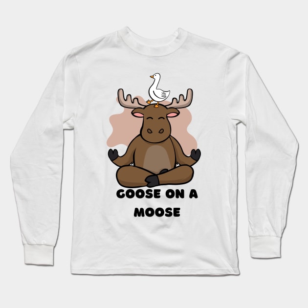 Goose on a Moose Animal Funny Long Sleeve T-Shirt by zachlart